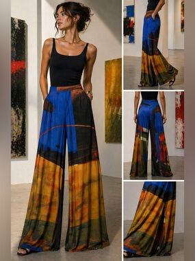 Le Galeriste Abstract Print Wide Leg Pants Artwear Palazzo Avant Garde